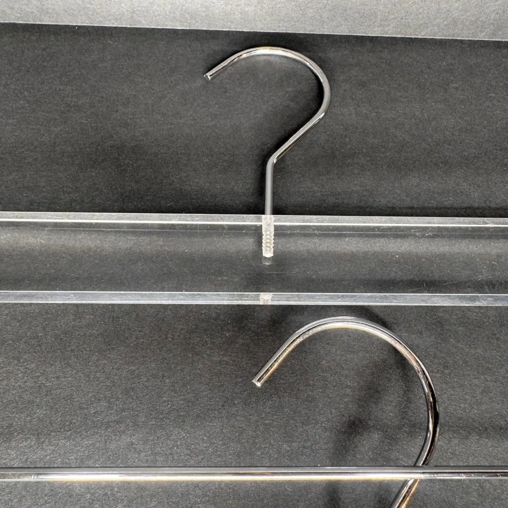 Set of 3 Clear Acrylic Hangers Chrome Hook Heavy Duty Lucite Style